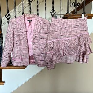 Bebe Pink Tweed Blazer size 10 and Ruffle Skirt size 6 Set
